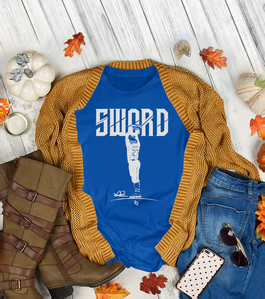 SWORD Trevor Bauer 27 Baseball Visual Blue T-Shirt