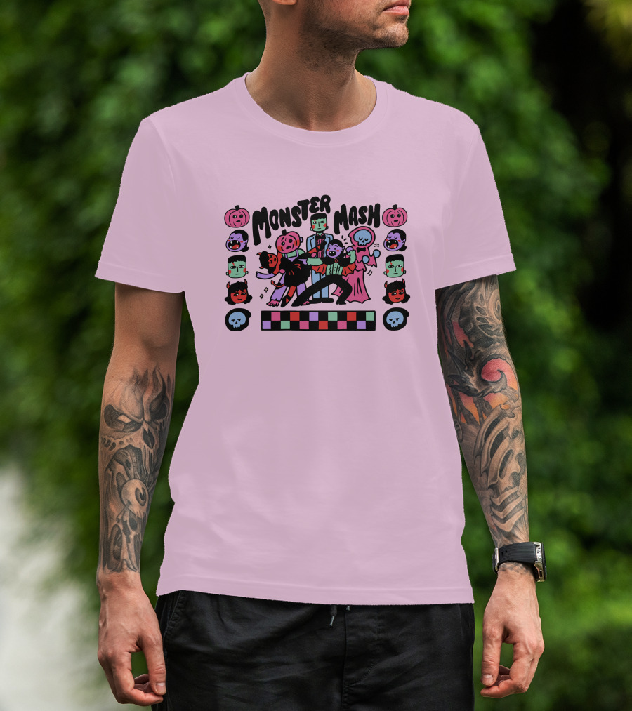 Monster Mash Frankenstein Dracula Ghost Dance Halloween Pumpkins Skulls T-Shirt