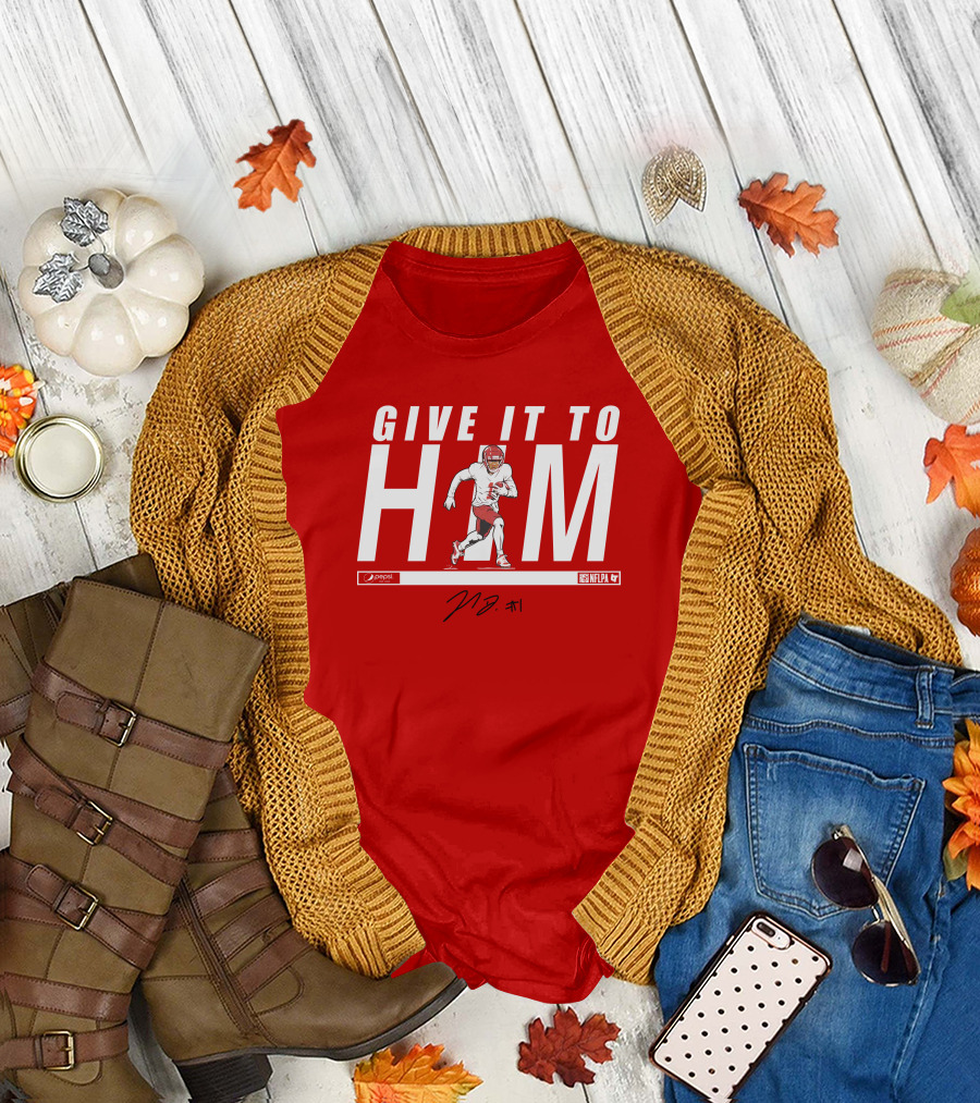 Give It To Him Football Player Signature 10 Red and White T-Shirt