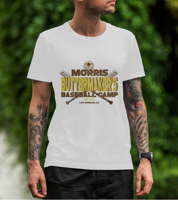 Morris Buttermaker's Baseball Camp Est 1978 Los Angeles CA Vintage Bat T-Shirt