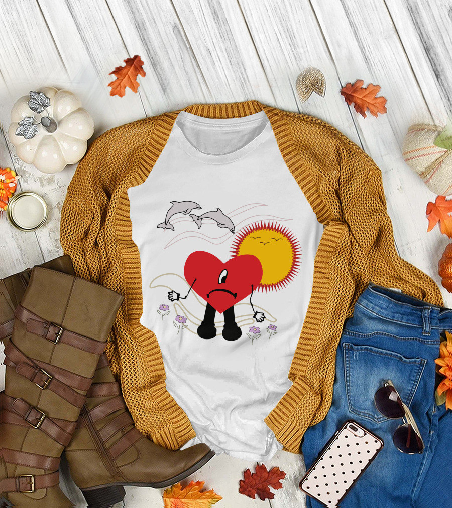 Bad Bunny Un Verano Sin Ti Album Heart Sun Dolphins Flowers Scene T-Shirt