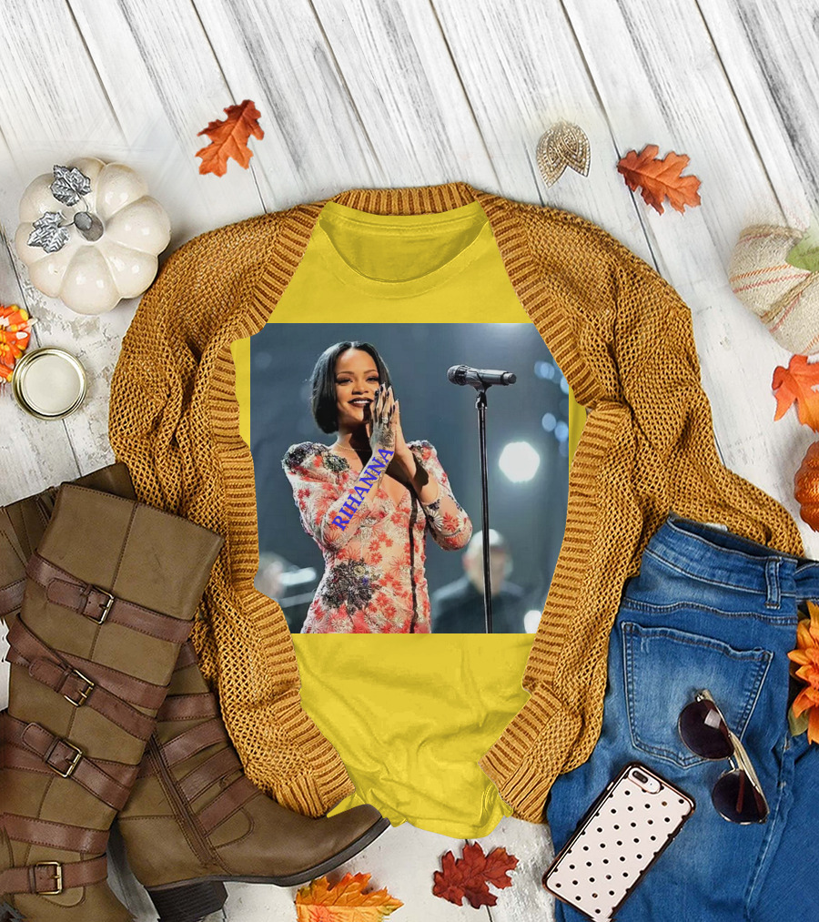 Rihanna Singer Songwriter Actress Performance Floral Dress T-Shirt