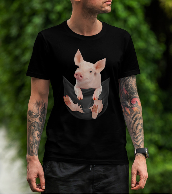 Pig-in-Pocket Cute 3D Piglet Peeking Out T-Shirt