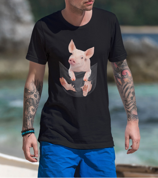 Pig-in-Pocket Cute 3D Piglet Peeking Out T-Shirt