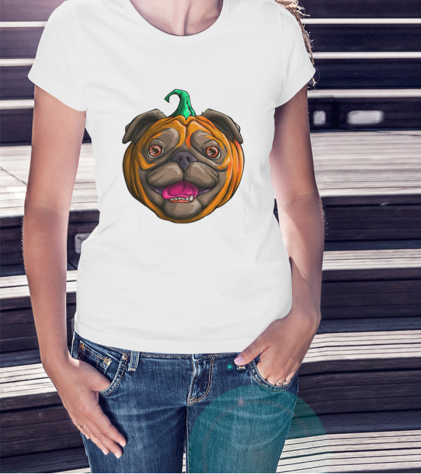 Pugkin Halloween Pug Pumpkin Head T-Shirt