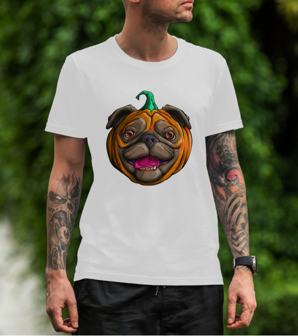 Pugkin Halloween Pug Pumpkin Head T-Shirt