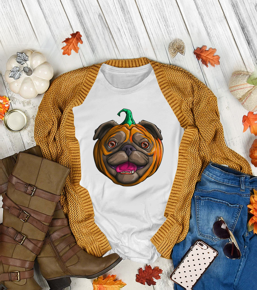 Pugkin Halloween Pug Pumpkin Head T-Shirt