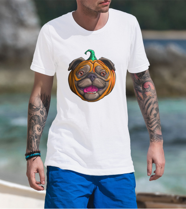 Pugkin Halloween Pug Pumpkin Head T-Shirt