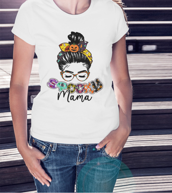 Spooky Mama Halloween Glasses Pumpkin Headband T-Shirt