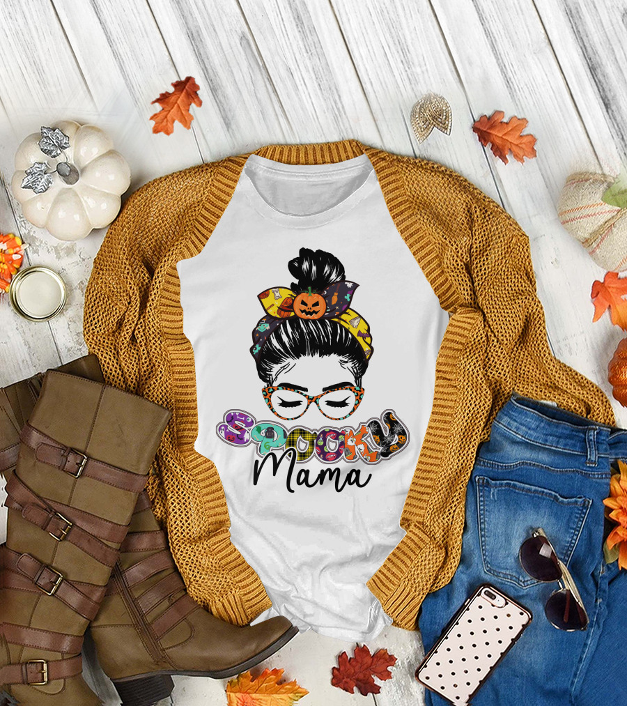 Spooky Mama Halloween Glasses Pumpkin Headband T-Shirt