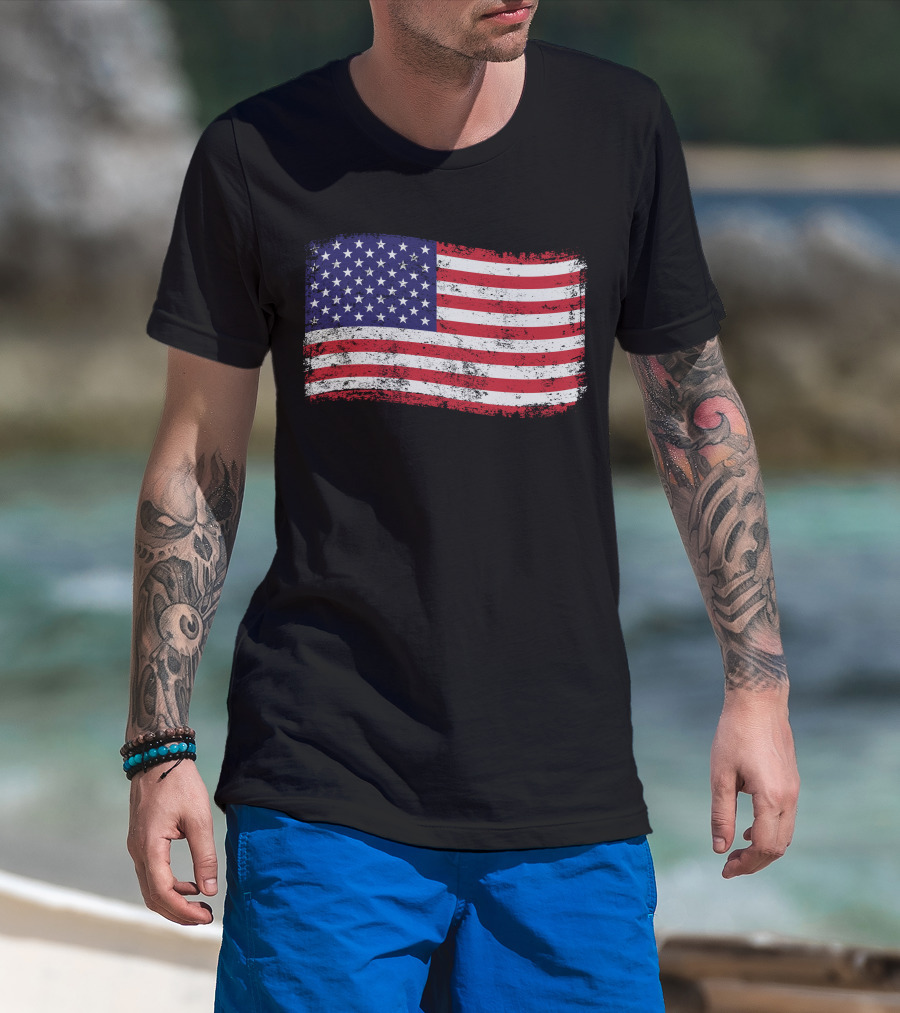 American Flag Distressed Vintage Style T-Shirt