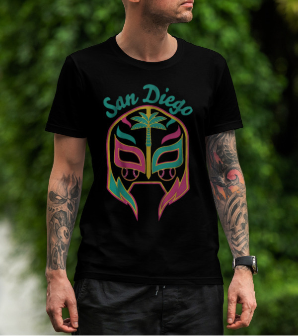 San Diego Lucha Mask Tropical Palm Retro T-Shirt