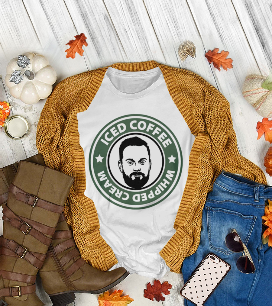 Iced Coffee Whipped Cream Bearded Man Green Circle Emblem T-Shirt