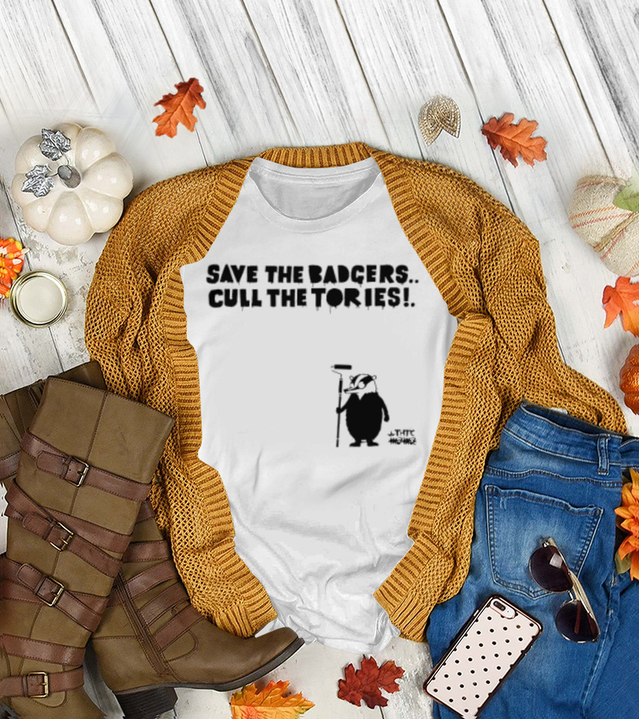 Save The Badgers Cull The Tories Badger with Paint Roller T-Shirt