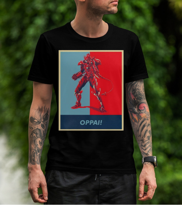 OPPAI Issei Hyoudou High School DxD Hope Style Mecha Fusion Red And Blue Dual Color Background T-Shirt