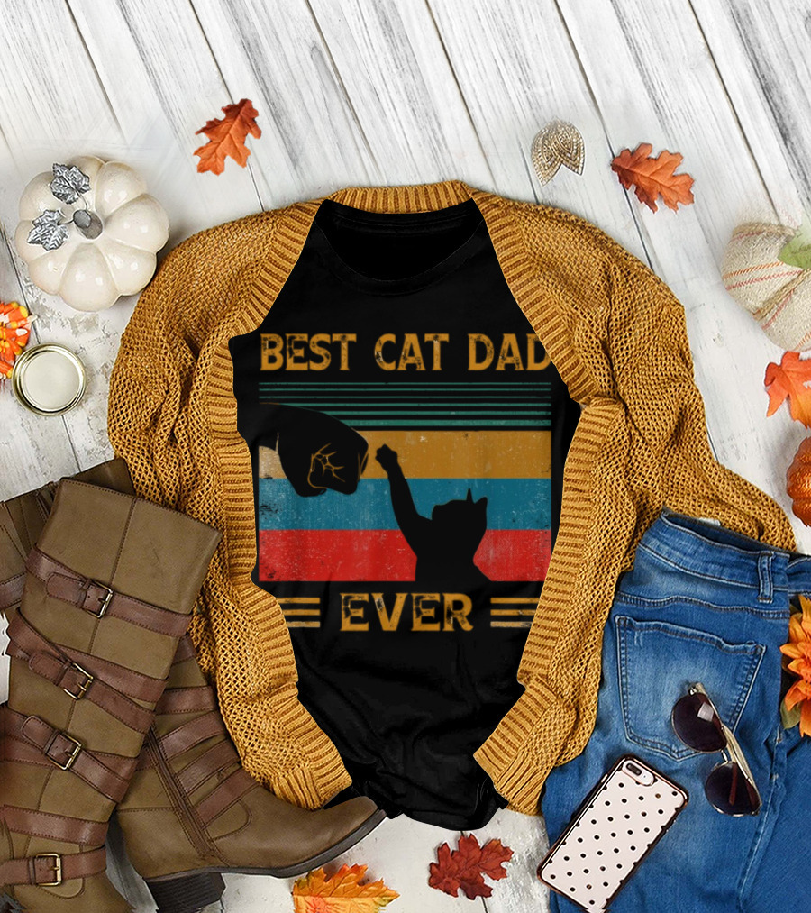 Best Cat Dad Ever Vintage Pet Lover Apparel Funny Kitty Clothes Cat Owners Cat Daddy T-Shirt