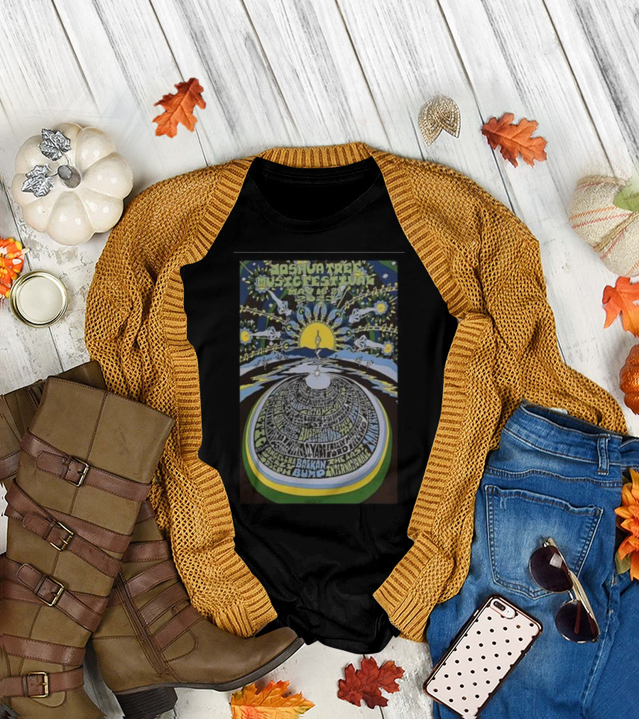 Joshua Tree Music Festival May 2007 Cosmic Sunflower Design Featuring Trees and Vibrant Sunburst T-Shirt