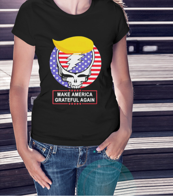 Make America Grateful Again Skull With Lightning Bolt And Flag T-Shirt
