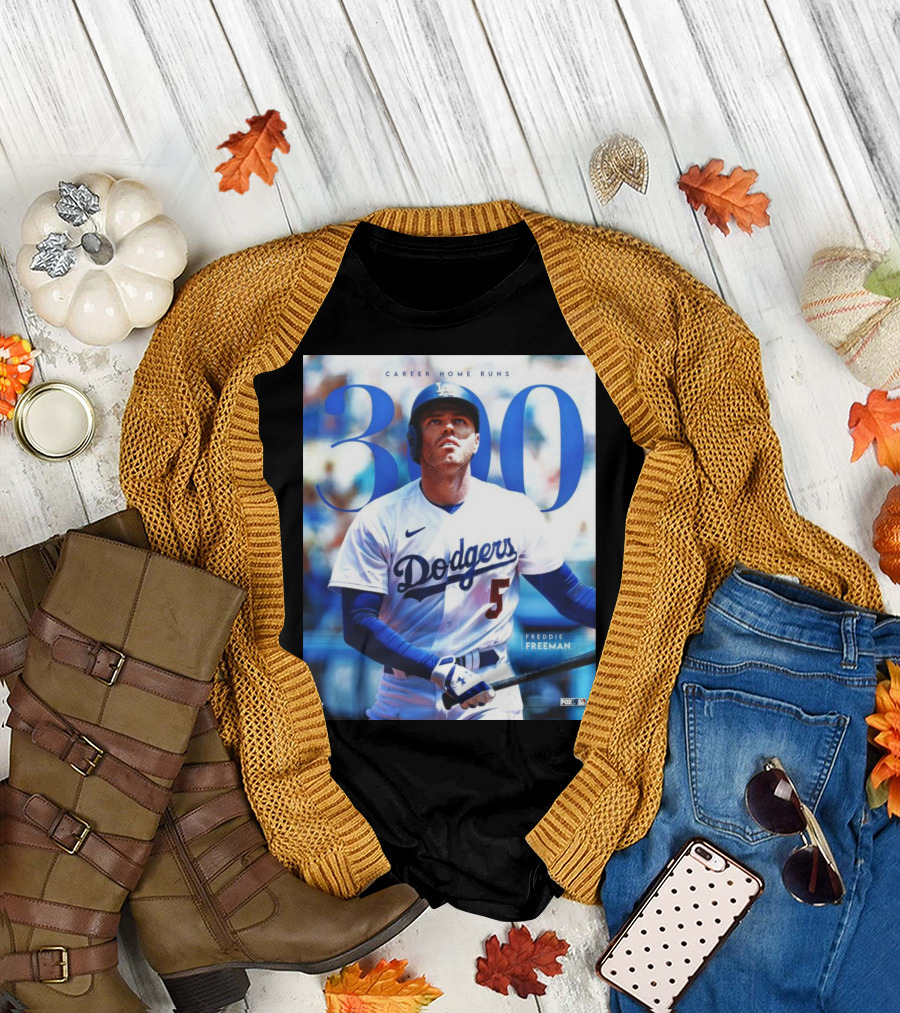 Dodgers Freddie Freeman 300 Career Home Runs Achievement Image with MLB T-Shirt