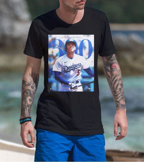 Dodgers Freddie Freeman 300 Career Home Runs Achievement Image With MLB T-Shirt