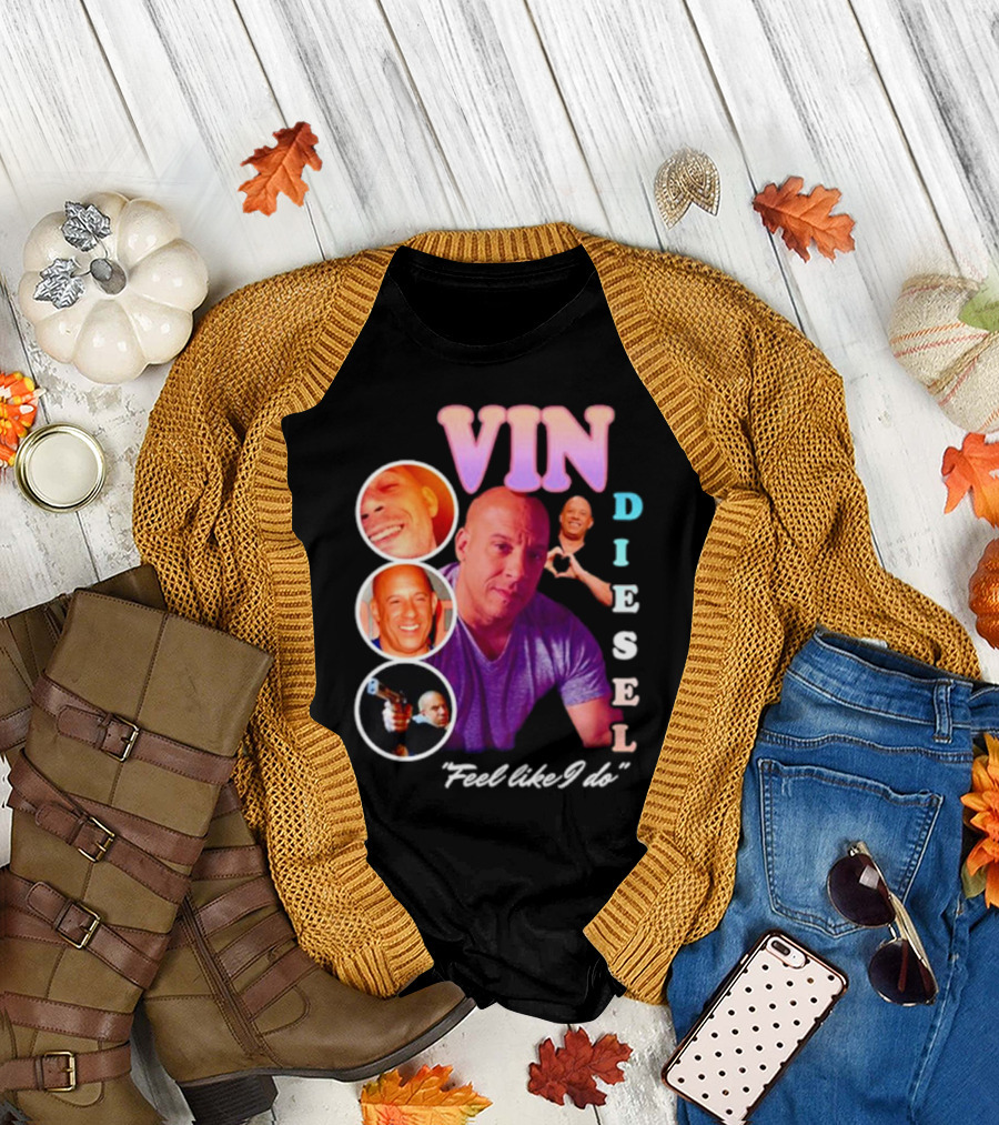Vin Diesel Feel Like I Do Multicolor Photo Collage T-Shirt