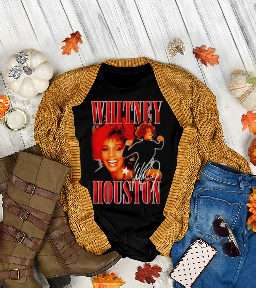 WHITNEY HOUSTON Signature Red Portrait with Joyful Expression T-Shirt
