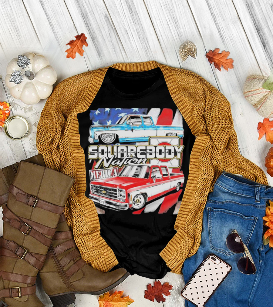 Squarebody Nation Merica American Flag Pickup Trucks T-Shirt
