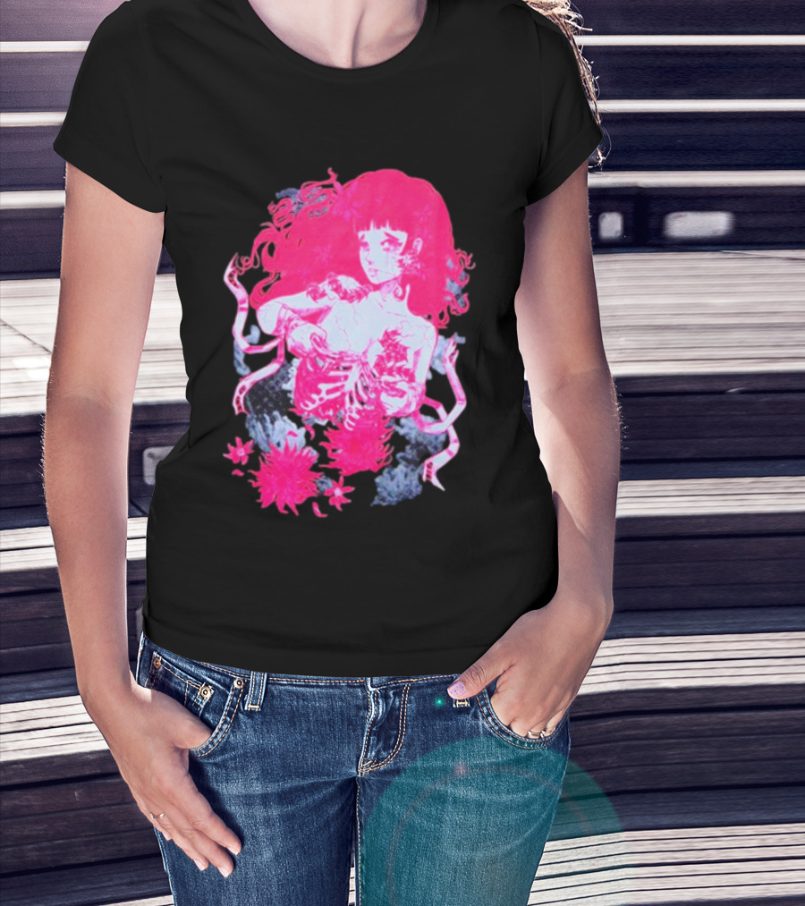 Centipede Girl Rib Cage Pink Floral T-Shirt