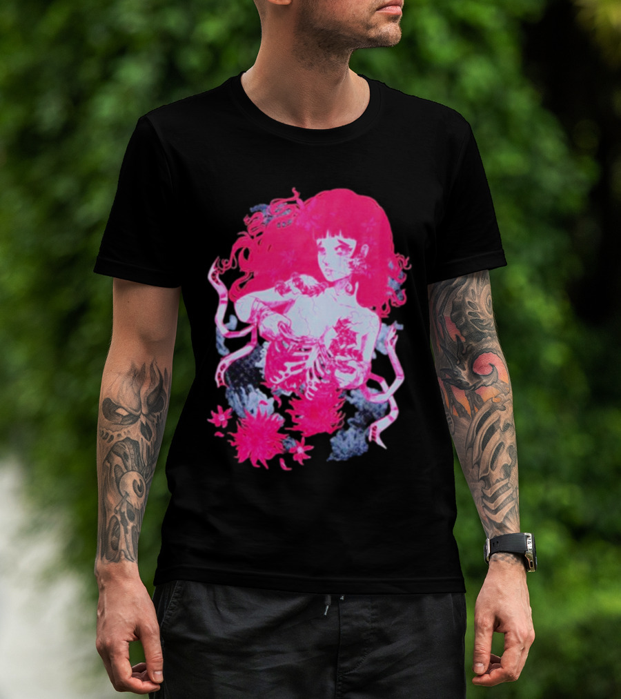 Centipede Girl Rib Cage Pink Floral T-Shirt