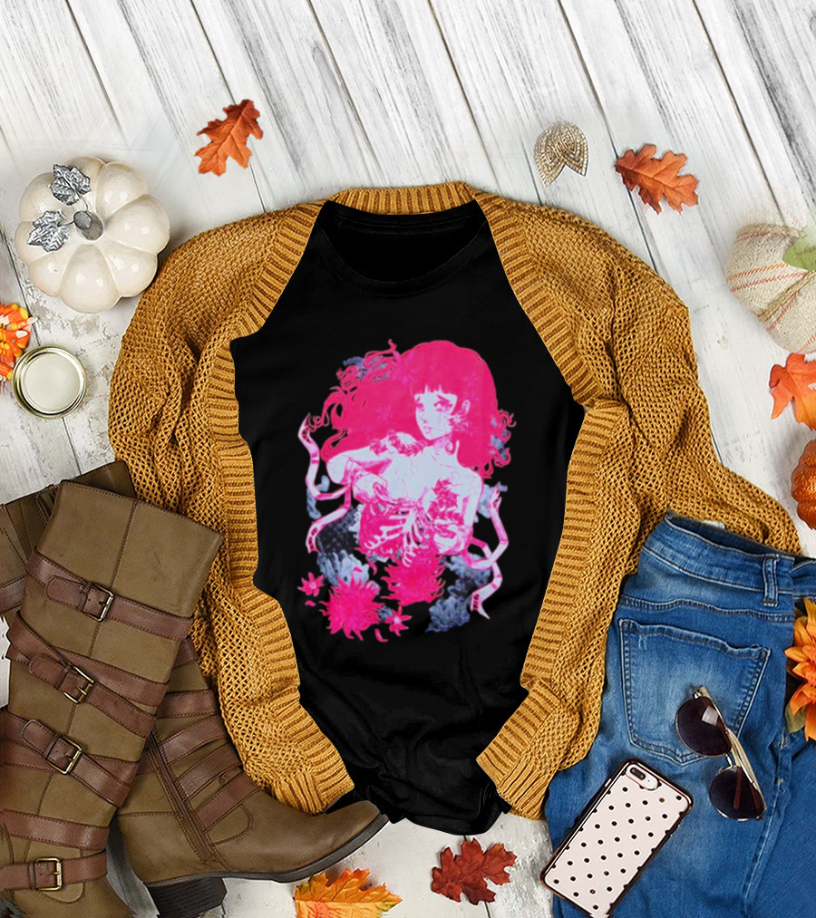 Centipede Girl Rib Cage Pink Floral T-Shirt
