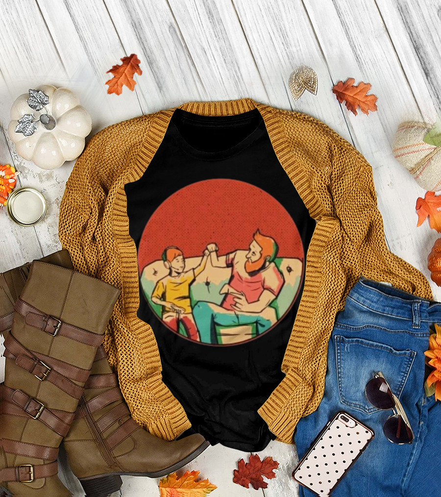 Father and Son Gaming Bond on the Couch T-Shirt