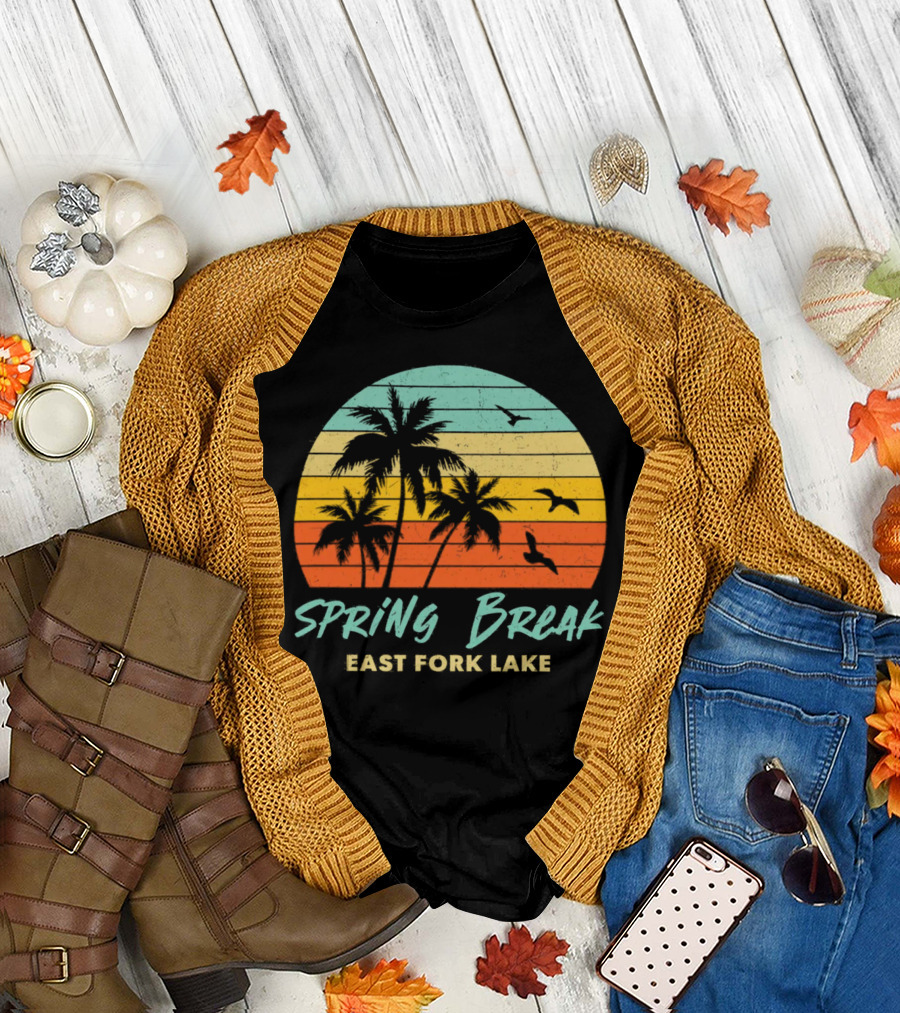 Spring Break East Fork Lake Sunset Palm Trees and Birds T-Shirt