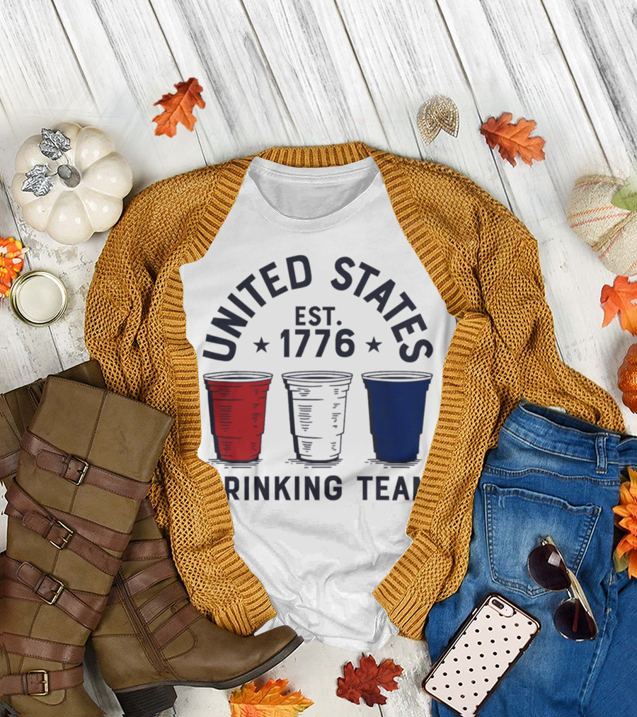 United States Drinking Team Est 1776 Red White Blue Cups T-Shirt
