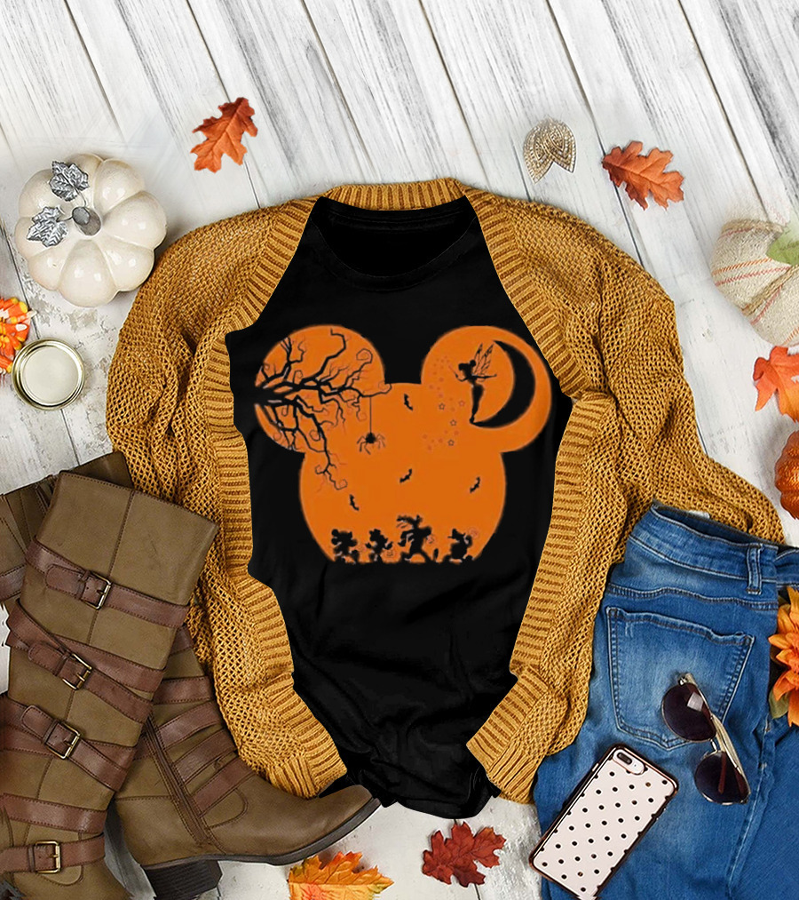 Disney Halloween Not So Scary Party Mickey Silhouette with Tinkerbell and Characters T-Shirt