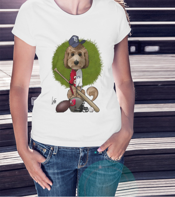 6217 Mcglumphy Tampa Bay Rays Buccaneers Canine Caricature With Sports Equipment T-Shirt