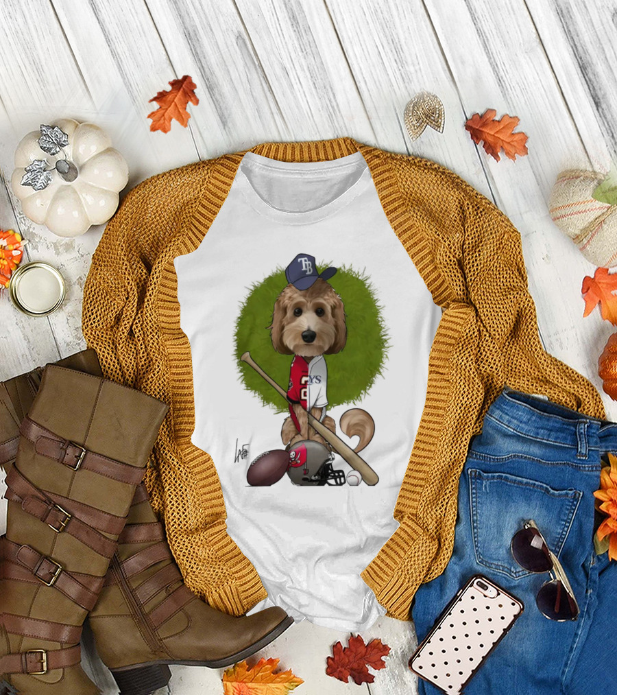 6217 Mcglumphy Tampa Bay Rays Buccaneers Canine Caricature with Sports Equipment T-Shirt