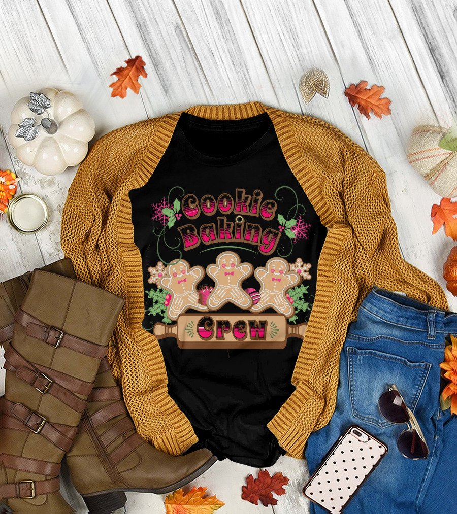 Cookie Baking Crew Gingerbread Ginger Festive Holiday Snowflakes T-Shirt