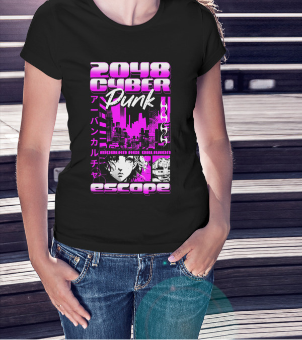 2048 Cyber Punk Escape Modern Age Oblivion Japanese Anime Urban Culture T-Shirt