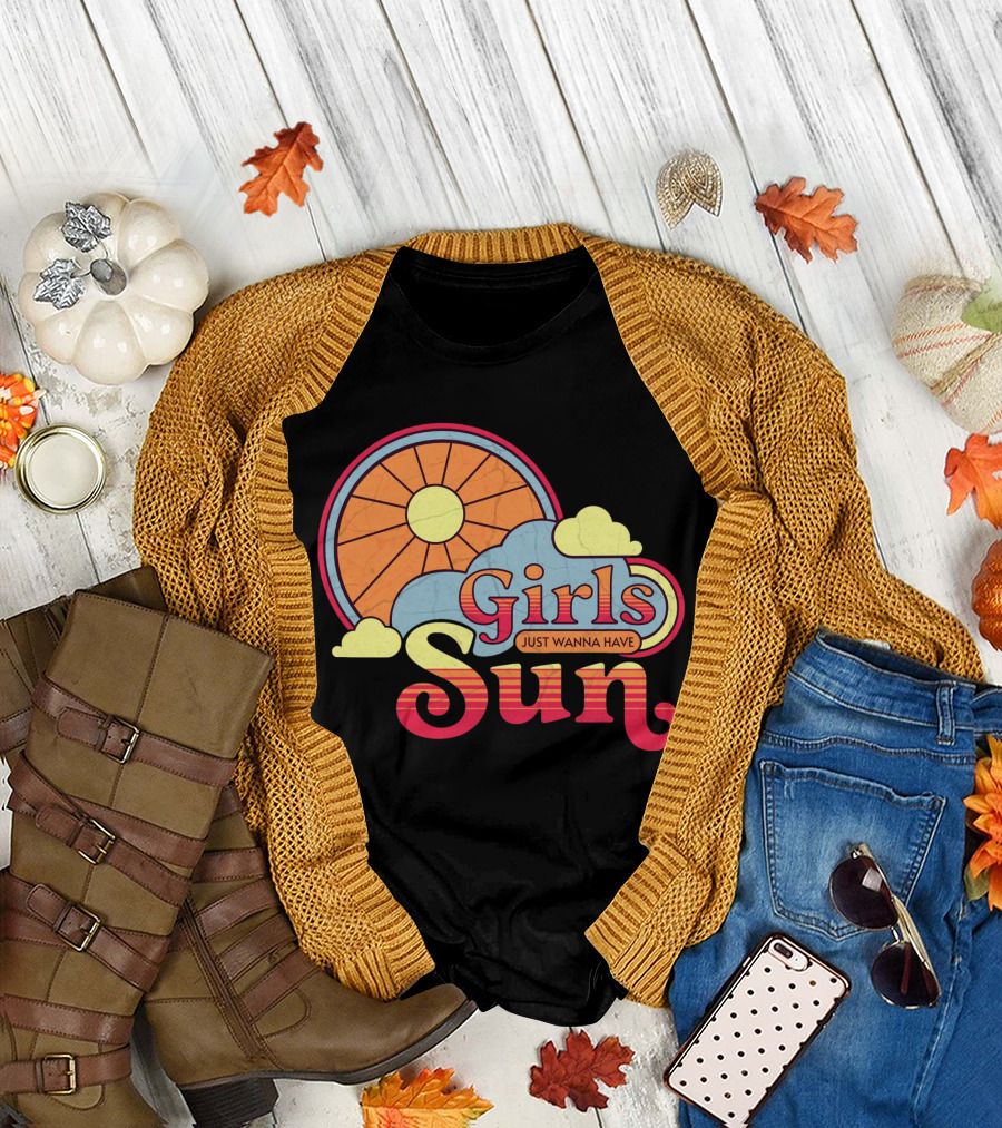 Girls Just Wanna Have Sun Retro Sunshine and Clouds T-Shirt