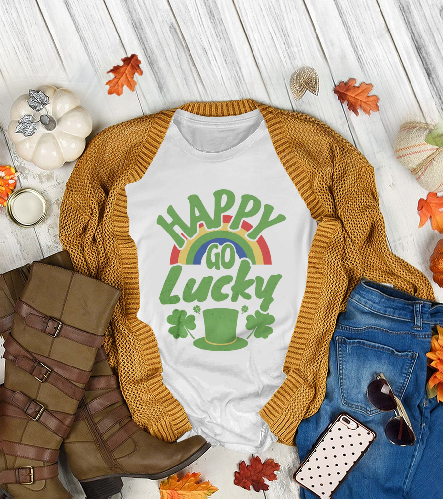 Happy Go Lucky Rainbow Clover Hat T-Shirt
