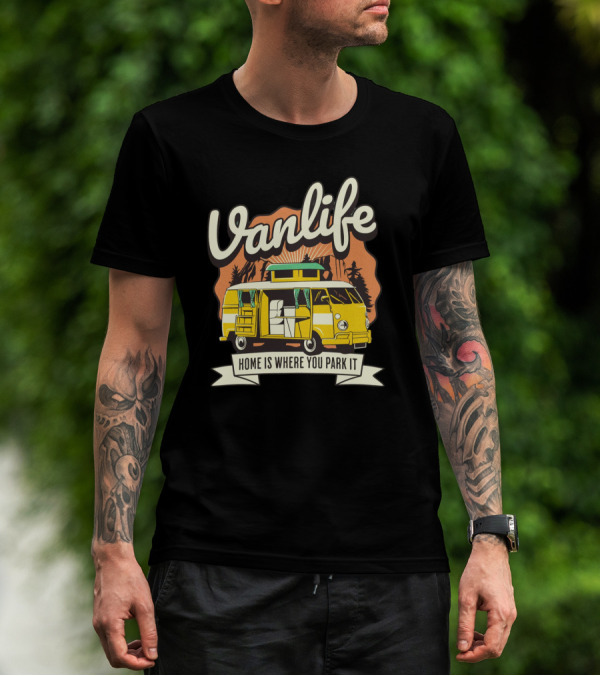 Vanlife Home Is Where You Park It Vintage Camper Scene T-Shirt