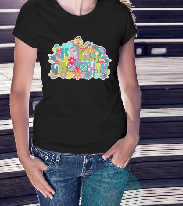 KEEP GROOVIN Psychedelic Flowers And Stars Retro Vibes T-Shirt