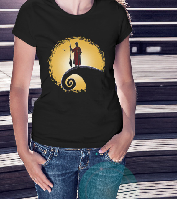 Quidditch Before Christmas Wizards Moon Scene T-Shirt