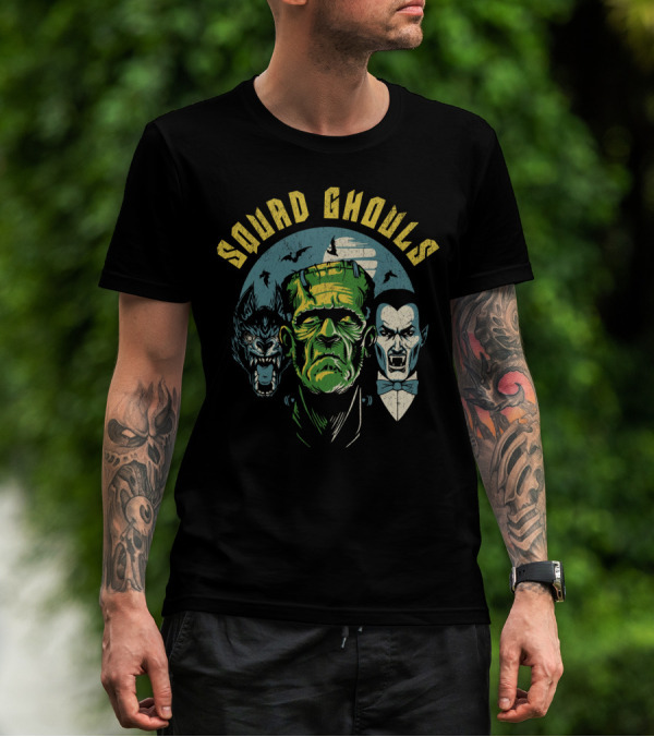 Squad Ghouls Frankenstein Dracula Werewolf Halloween Characters T-Shirt