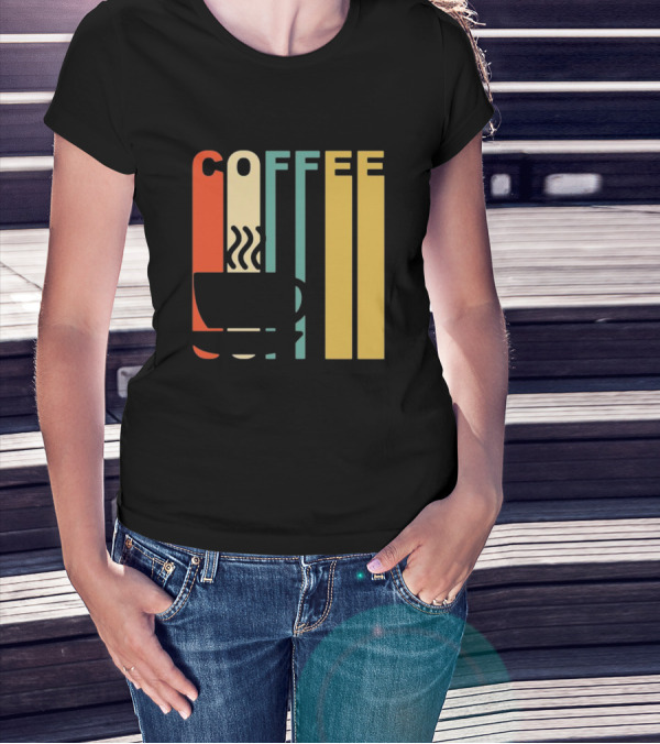 Vintage Coffee Cup Retro Stripes COFFEE Text T-Shirt