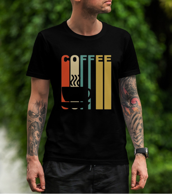 Vintage Coffee Cup Retro Stripes COFFEE Text T-Shirt