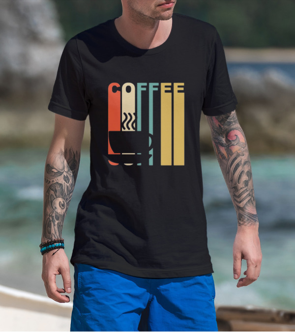 Vintage Coffee Cup Retro Stripes COFFEE Text T-Shirt