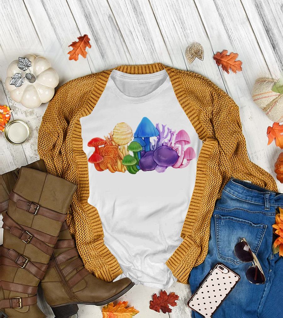 NZ Rainbow Fungi Colorful Mushroom Collection T-Shirt