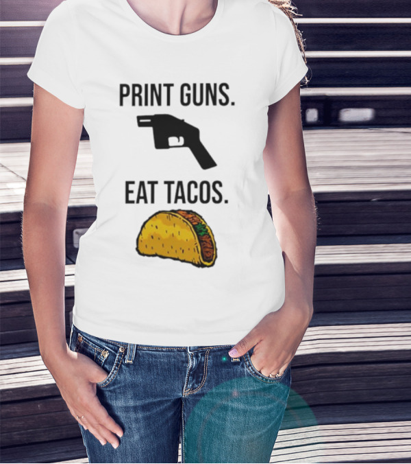 Print Guns Pistol Icon Eat Tacos Mexican Food T-Shirt