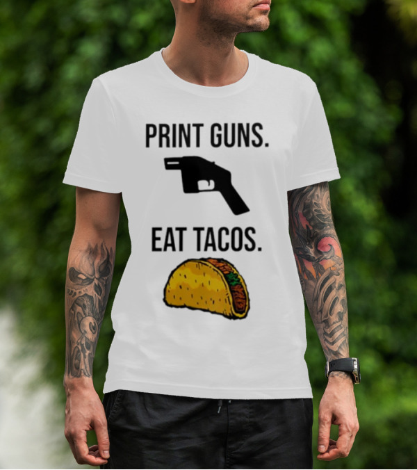 Print Guns Pistol Icon Eat Tacos Mexican Food T-Shirt